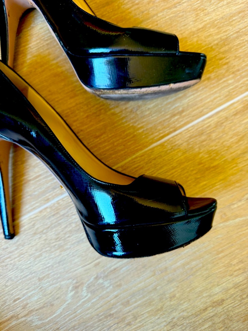 Prada Saffiano Leather Peep-Toe Platform Stilettos 39.5